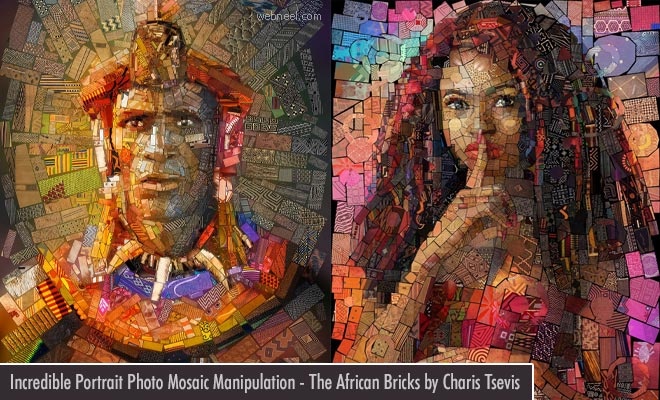 15 Incredible Portrait Photo Mosaic manipulations - The African Bricks by Charis Tsevis