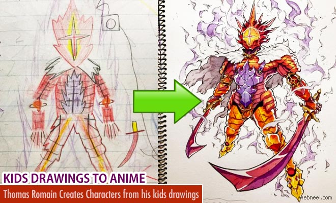Awesome Anime Character Designs from kids drawings by Thomas Romain