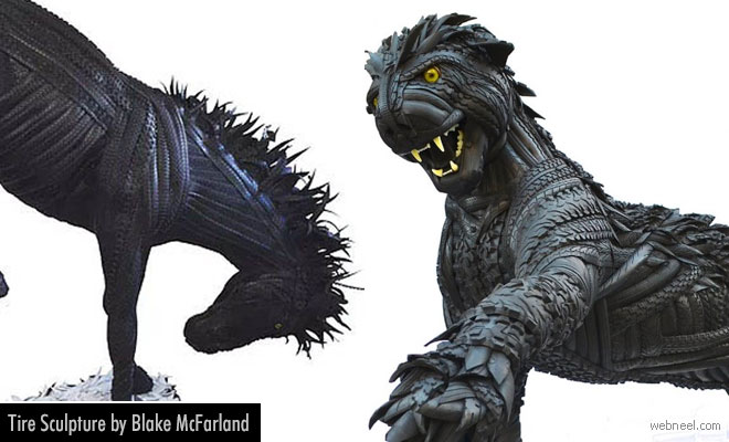 100s of Recycled Rubber Tires turned into stunning Lifelike Sculptures by Blake McFarland