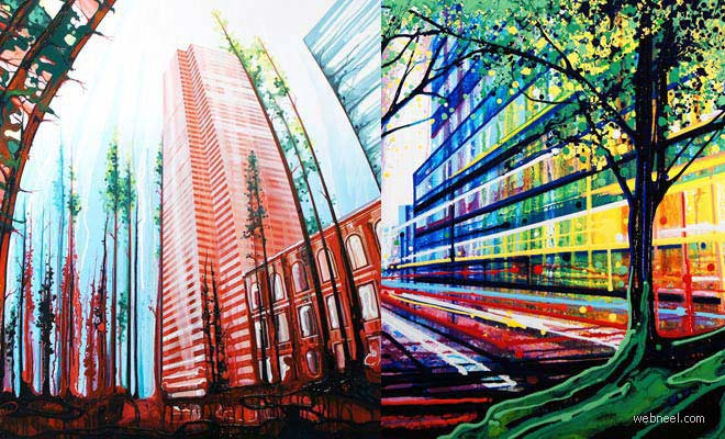 25 Beautiful Brushless Paintings by Amy Shackleton - Urban Landscapes with Gravity