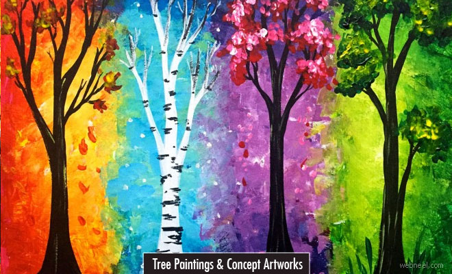 20 Beautiful Tree Paintings and Colorful painting ideas